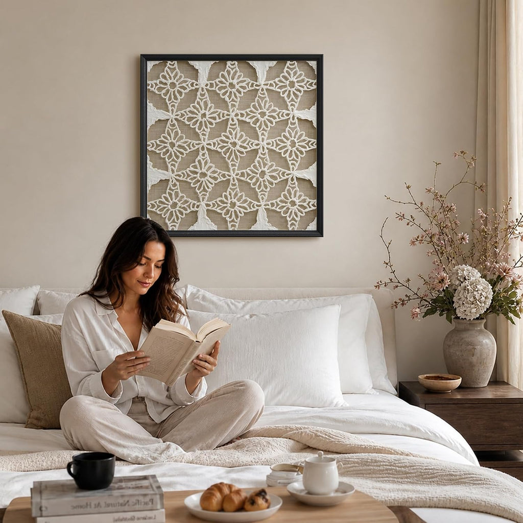 FOLKOR 24" Framed Black and White Abstract Wall Art Decor for Living Room