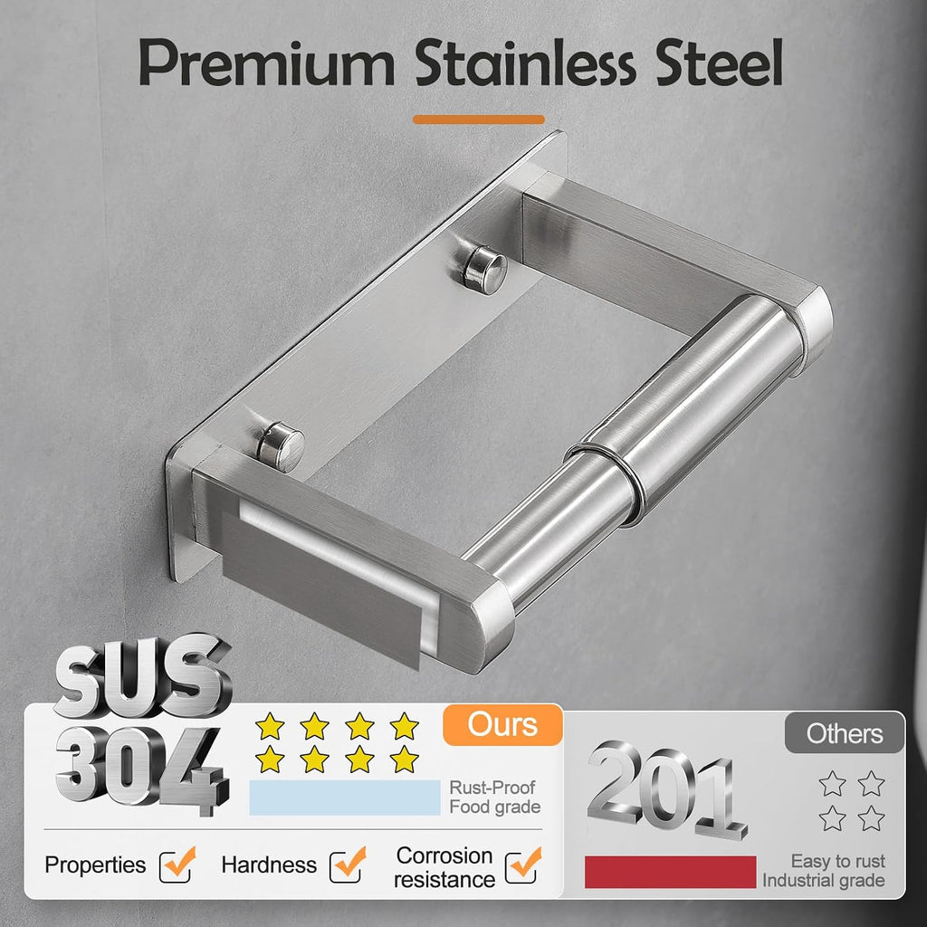 Pokim Brushed Nickel Toilet Paper Holder,Self Adhesive or Screw Wall Mount Toilet Roll Holder Stainless Steel Double Post Tissue Holder for Bathroom,Commercial Toilet Paper Dispenser
