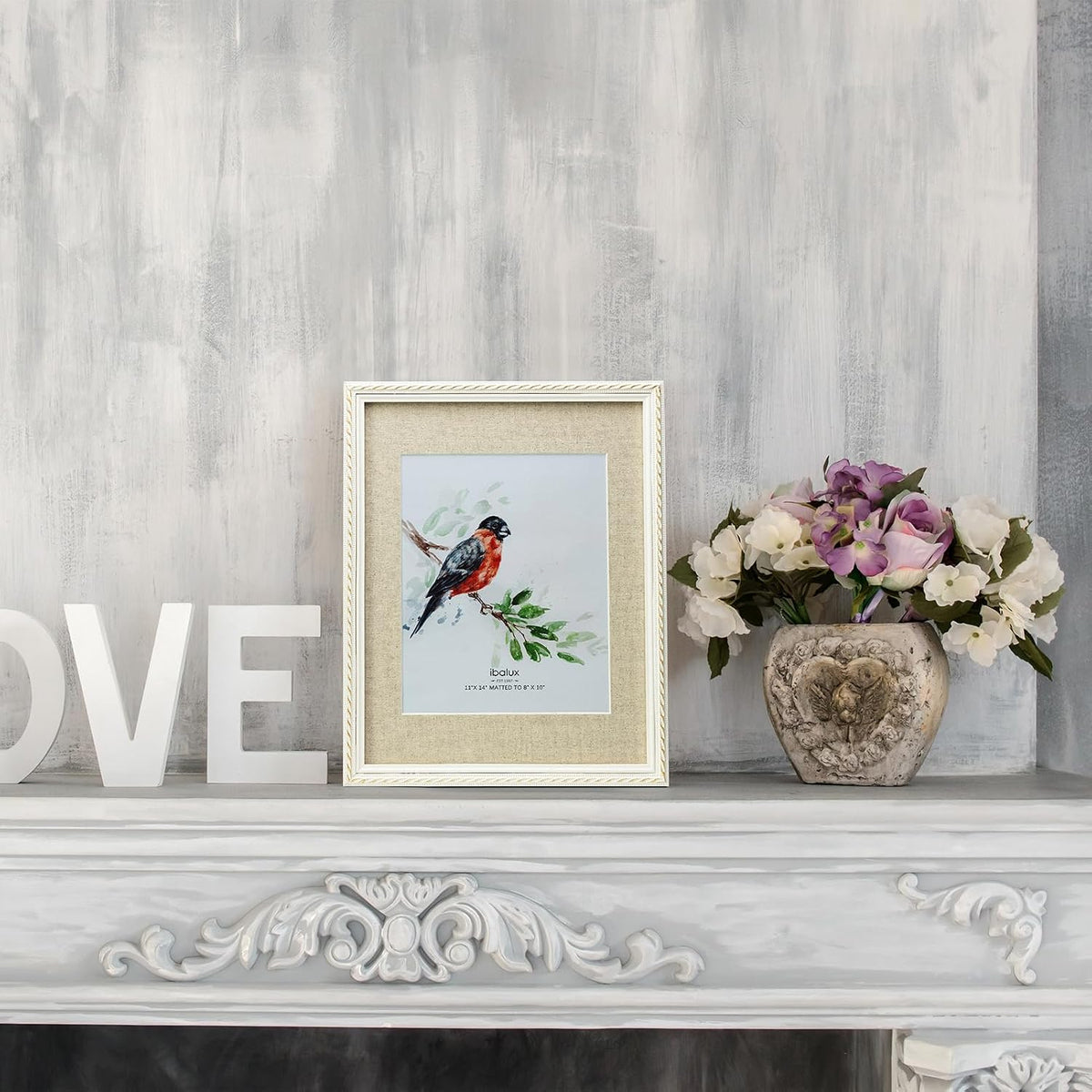 11x14 Picture Frame Pine Wood with Real Glass, Gold-Toned Synthetic Rope Edging, Linen Matted to 8x10, Vertical and Horizontal for Wall Hanging, White