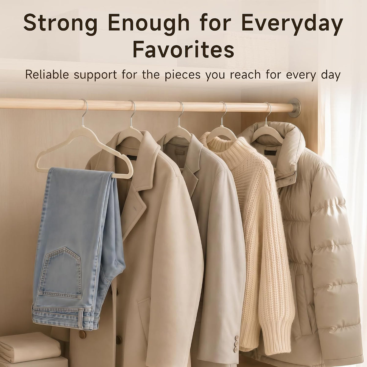 Sishynio Velvet Hangers 30 Pack, Non-Slip Slim Felt Clothes Hangers Beige