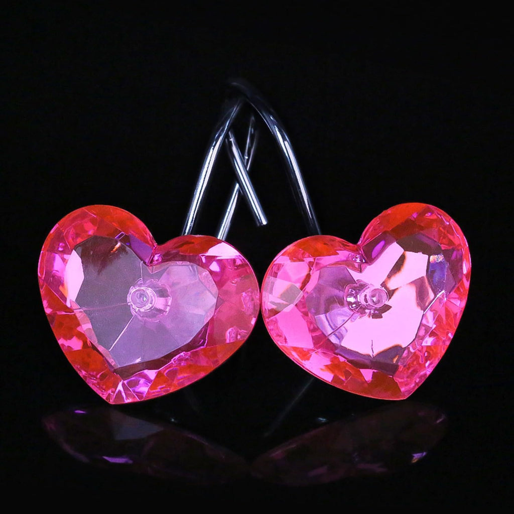 Heart Decorative Shower Hook Love Rhinestone Shower Curtain Rings, Pink