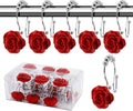 BEAVO 12 Pcs Double Shower Curtain Hooks with Glide Balls, Red Shower Hooks