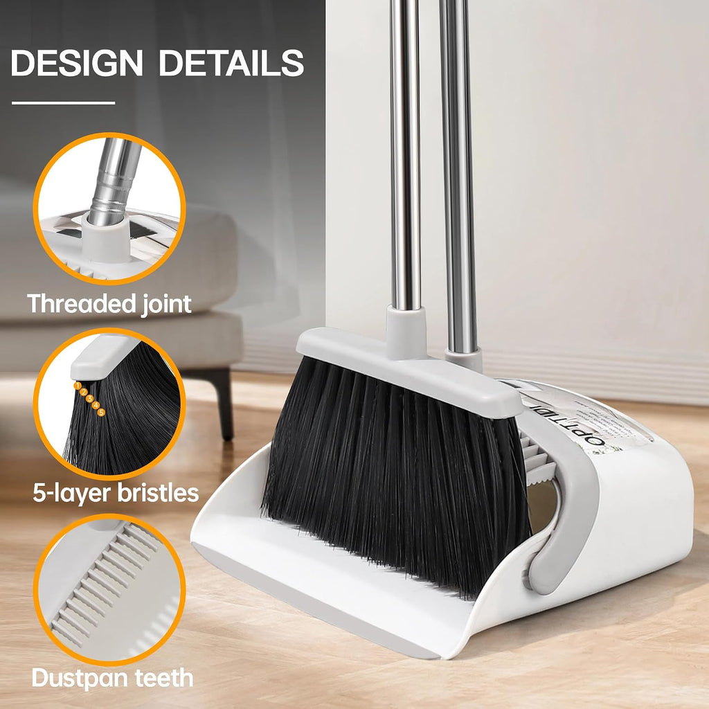 Broom with Dustpan Combo Set, Hand Broom and Dustpan Set for Sweeping Indoor Angle Broom for Home Office Kitchen Lobby Floor Pet Hair Indoor&Outdoor Cleaning (2-Pack-White)