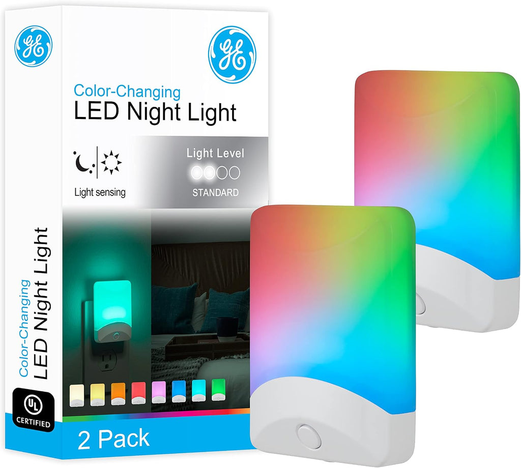 GE Plug in Color Changing Night Light with Dusk to Dawn Sensor, 2 Pack