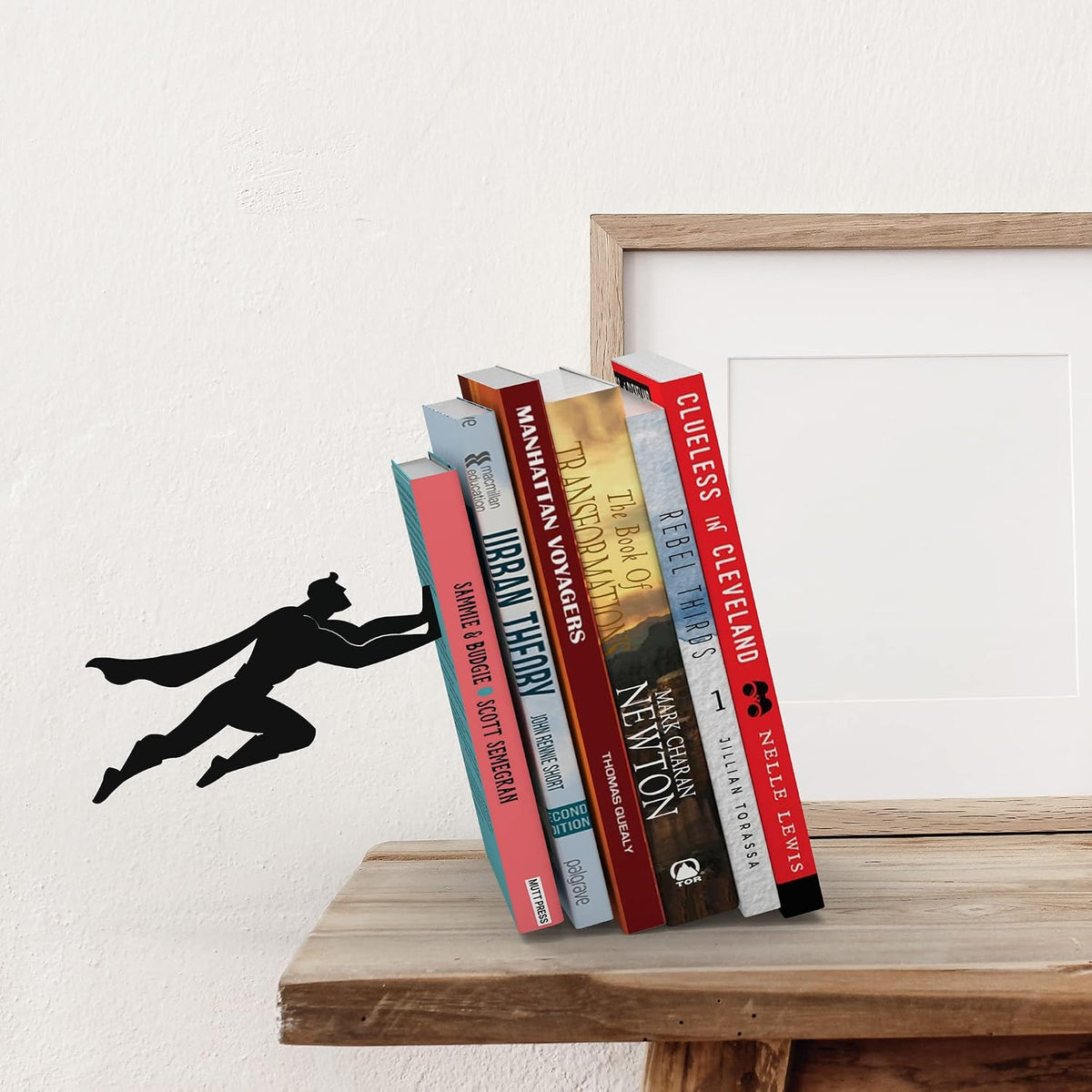 Artori Design Superhero Bookends & Floating Shelf Bundle – Hidden Metal Bookends & Invisible Wall Shelf – Heavy-Duty, Decorative Bookshelf Organizer for Comic Book Lovers, Kids, Teens & Adults
