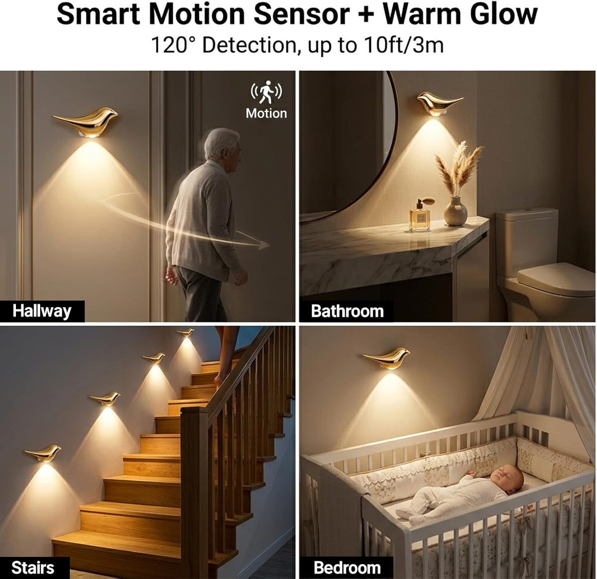 Motion Sensor Wall Light: Cute Bird Rechargeable Lights 2 Pack