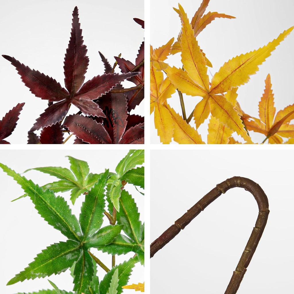 Hollyone 3Pcs Artificial Japanese Maple Leaves Branches 31.5'' Fake Fall Leaves Stems Plants Faux Maple Leaf Bushes Shrubs for Home Decor Thanksgiving Festival Party Autumn Decorations Mixed Color