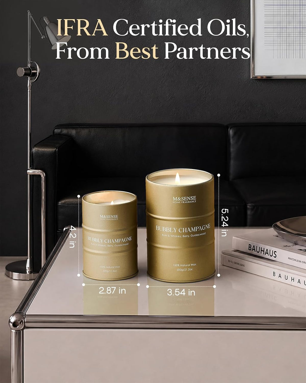M&SENSE Bubbly Champagne Scented Fall Candles,11.3oz Soy Wax