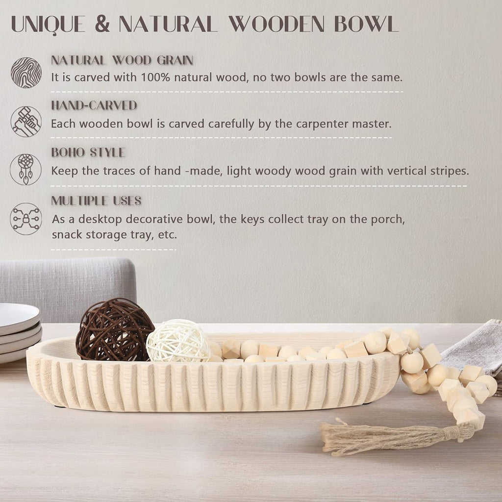 Oakrain Decorative Dough Bowl for Home Decor, 16" Hand-carved Wood Bowl