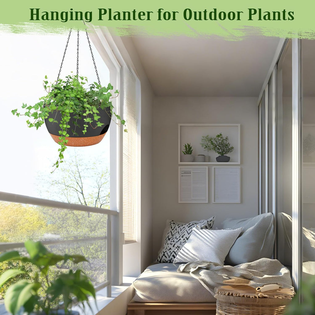 12 Inch Self Watering Hanging Planters with Removable Reservoir, 2 Pack