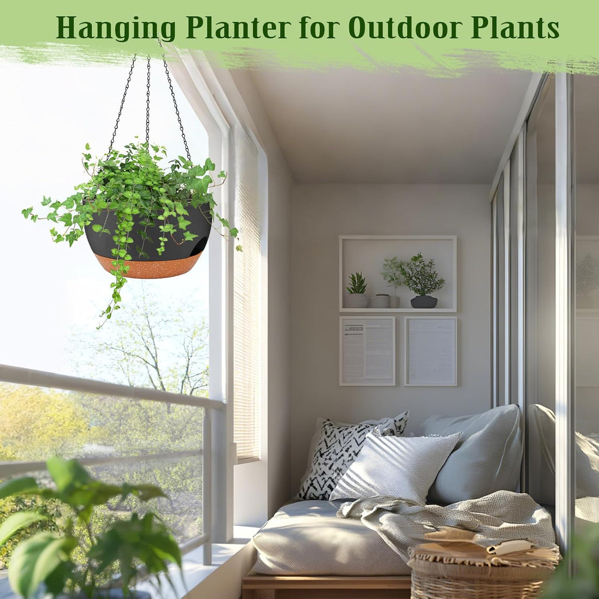 12 Inch Hanging Basket Planter with Chain & Rope for Indoor Outdoor Plants