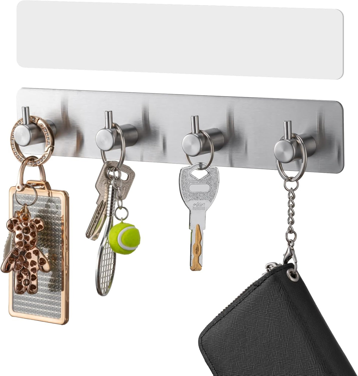 Key Holder with 4 Hooks,Adhesive Key Hanger Organizer for Wall Mount