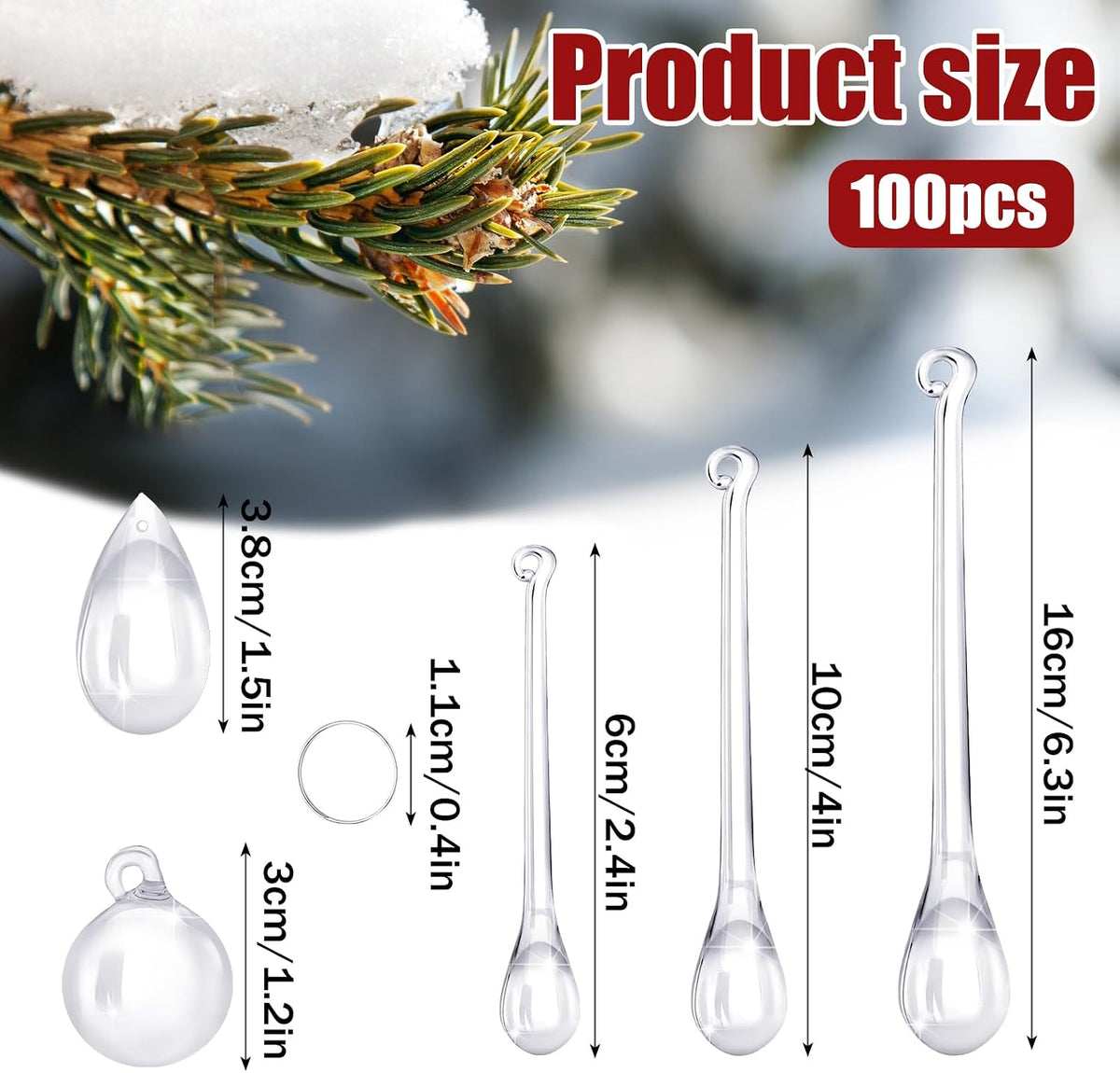 Vercraft 100 Pcs Christmas Tree Acrylic Hanging Ornaments,Clear
