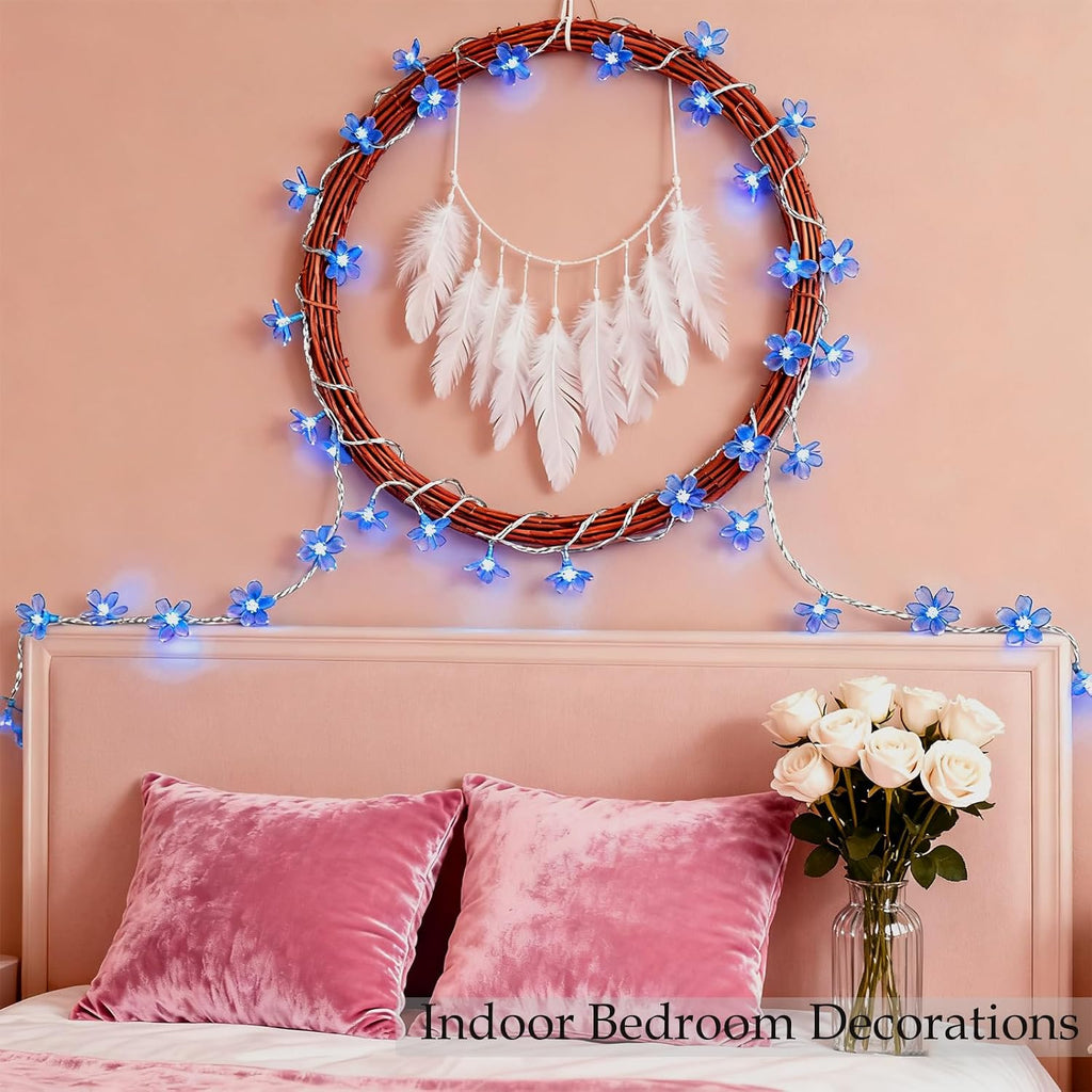 USB & Battery Lighted 10ft 30 LED Decorative Blue Fairy Flower String Light