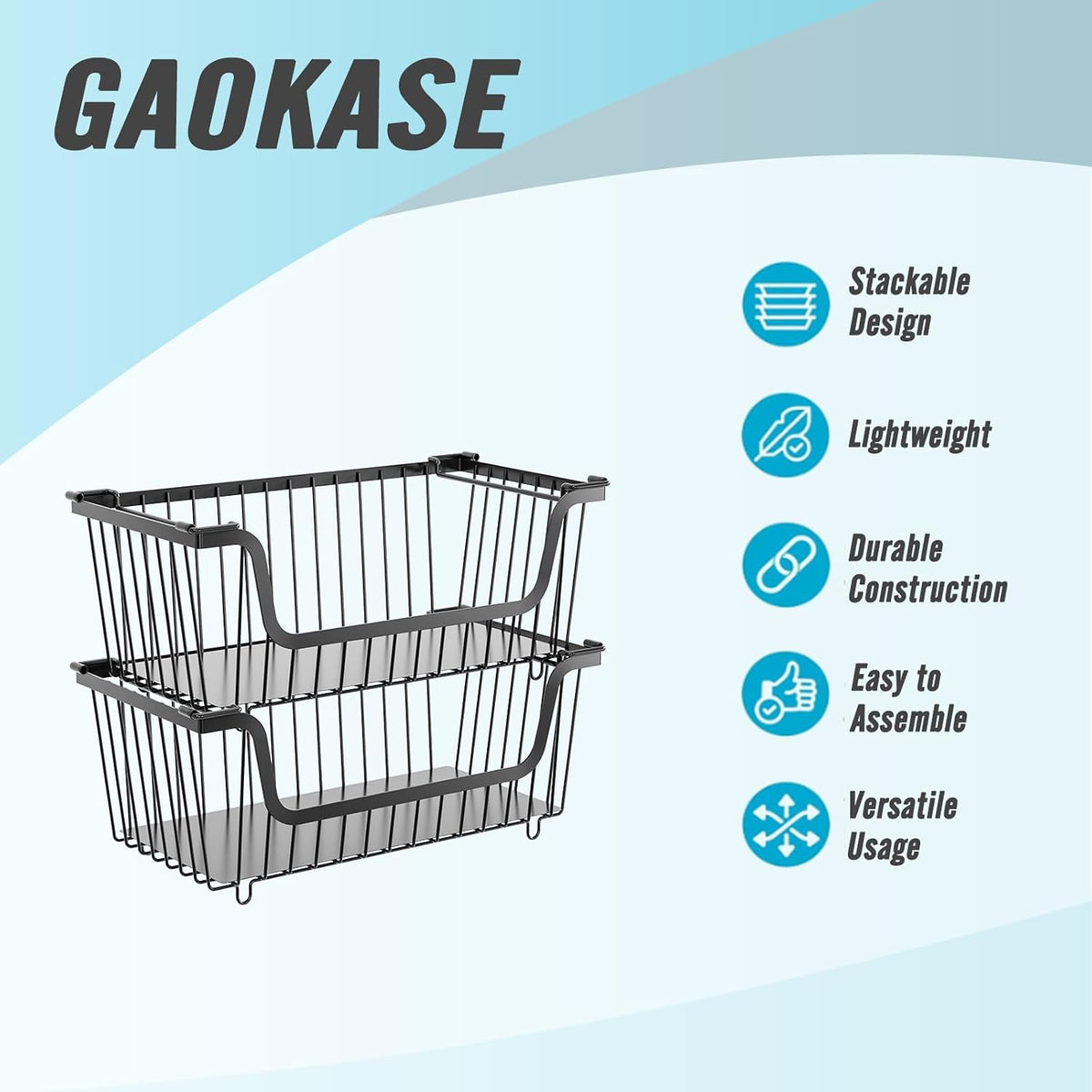 GAOKASE 6 Pcs Stackable Wire Baskets for Pantry Organizers and Storage,