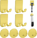 Razor Holder for Shower + Adhesive Wall Hooks, Premium 304 Stainless Steel Shower Razor Holder with Heavy Duty Waterproof Sticky Hooks for Hanging Towels, Coat, hat (4+4 Pack) - Gold