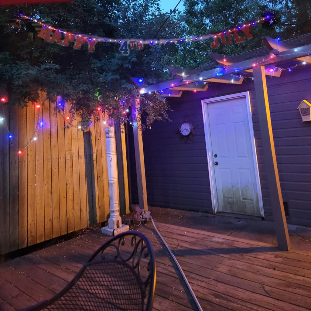 4th of July Lights Red-White-Blue Decorations - 100 LED 50 Photo Clips String Lights Holder 33FT Starry Fairy Lights Hanging Pictures Cards Memos USB Powered&Switch Bedroom Dorm Christmas Decor Tree