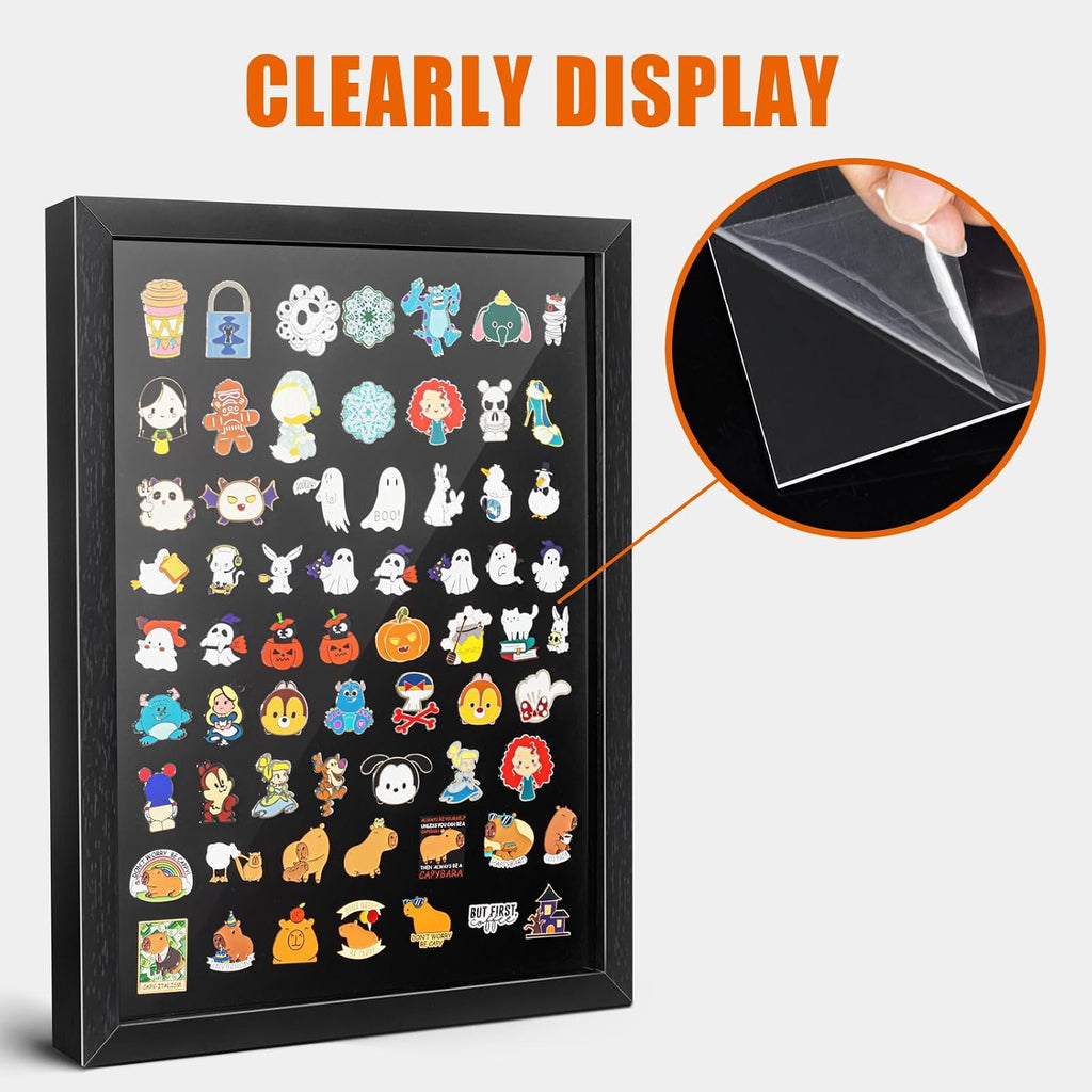 tutata 12x16 Pin Display Case, Enamel Pin Frame, Wall Mount Shadow Box
