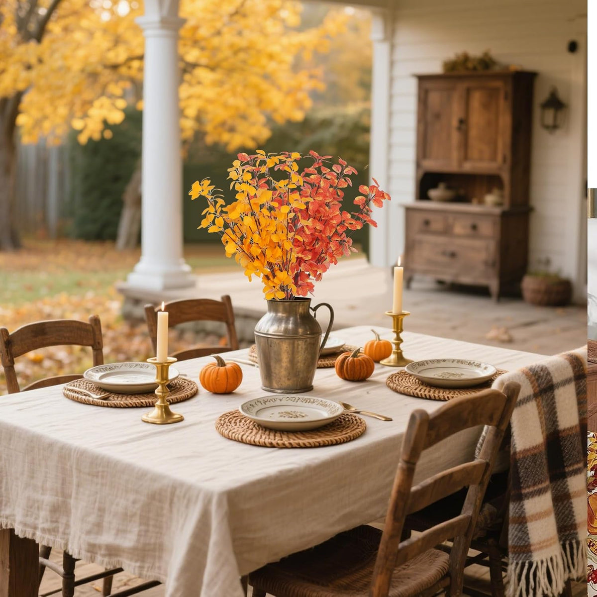 12Pcs 2Kinds 22''Fall Artificial Branches Faux Autumn Stems Fall Plant Branches Ficus Twig Leaves Fall Eucalyptus Branches for Autumn Thanksgiving Home Office Wedding Vase Fillers DIY Craft Decors