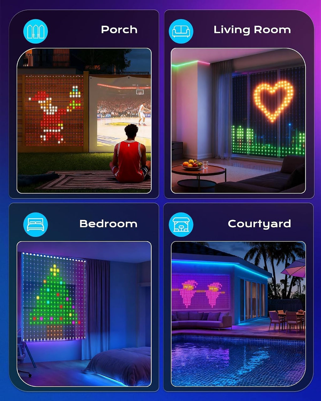 Brightown 400 LED RGB Smart Curtain Fairy Lights with Remote, 6.6x6.6ft
