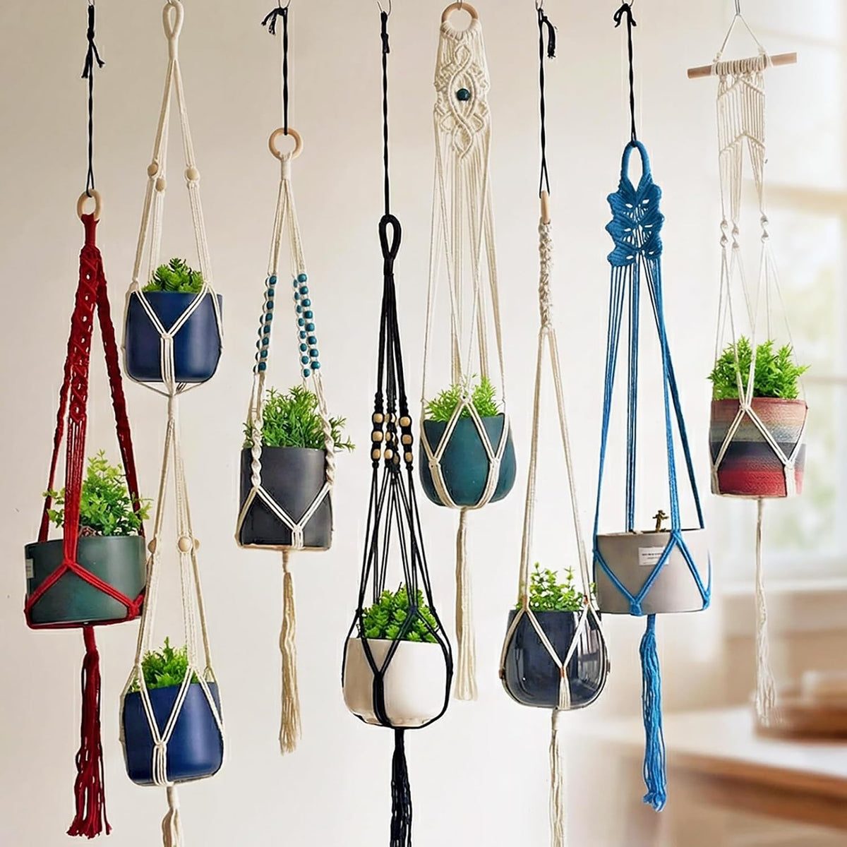 8-Pack Boho Plant Hanger, Macrame Pot Holder,Hanging Planter/Indoor/Balcony/Window Decoration Length 39" (Not Pot and Plant Included)