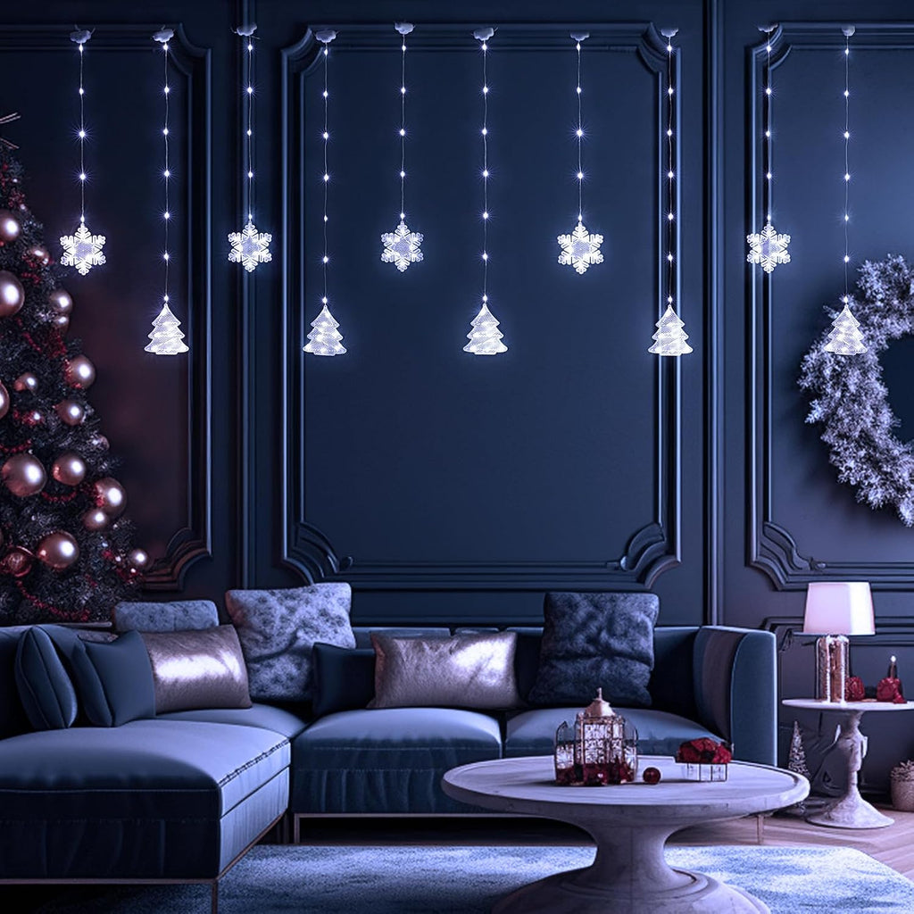 BLOOMWIN Christmas Window Lights Indoor - 2M 160 LED Christmas Window Decorations, Snowflake Curtain Hanging Fairy String Icicle Lights for Xmas Noel Bedroom Holiday Home Outdoor, Cold White USB