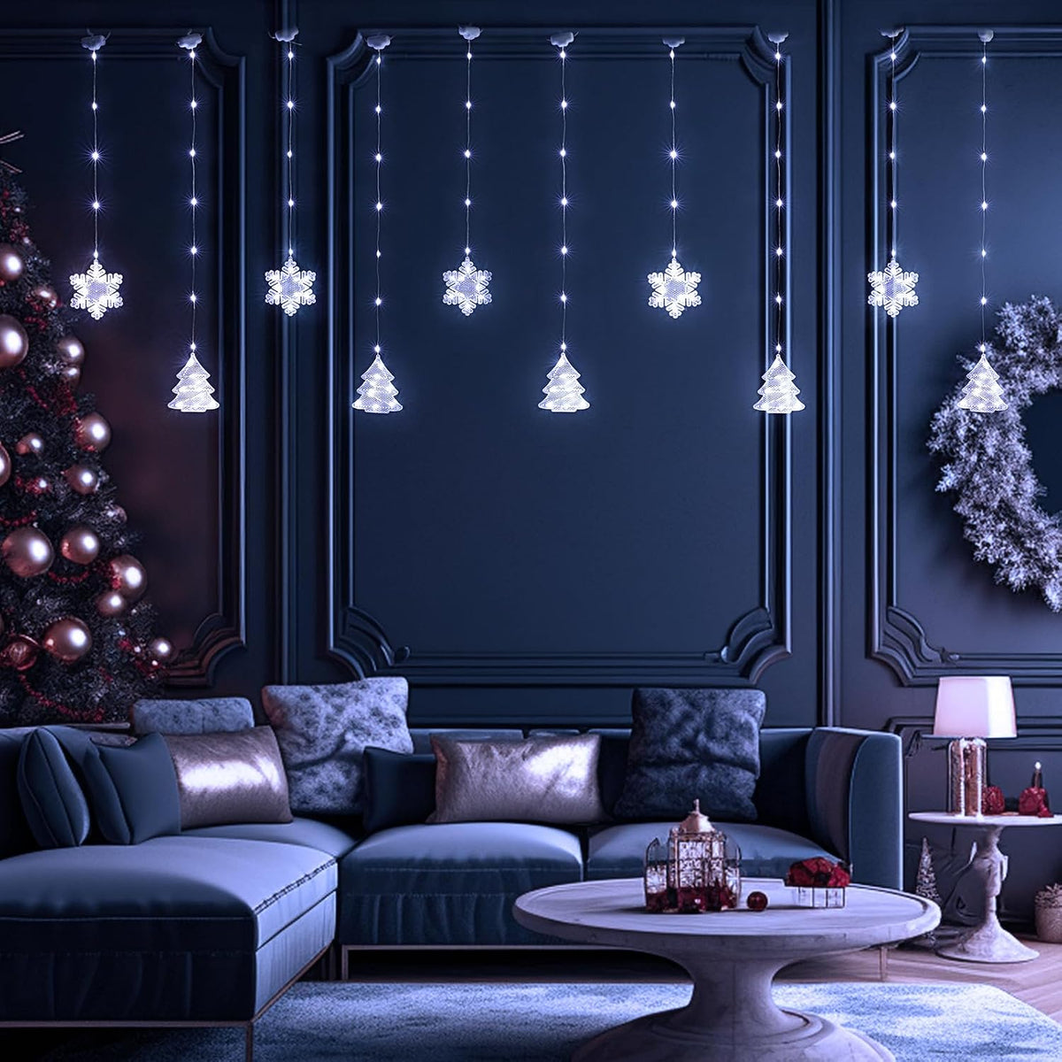 BLOOMWIN Christmas Window Lights Indoor - 2M 160 LED Christmas Window Decorations, Snowflake Curtain Hanging Fairy String Icicle Lights for Xmas Noel Bedroom Holiday Home Outdoor, Cold White USB