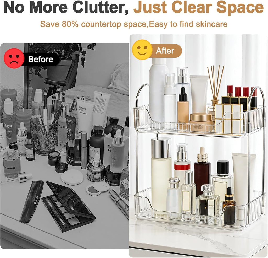 Goderewild 2-Tier Bathroom Counter Organizer, Clear Makeup Organizer
