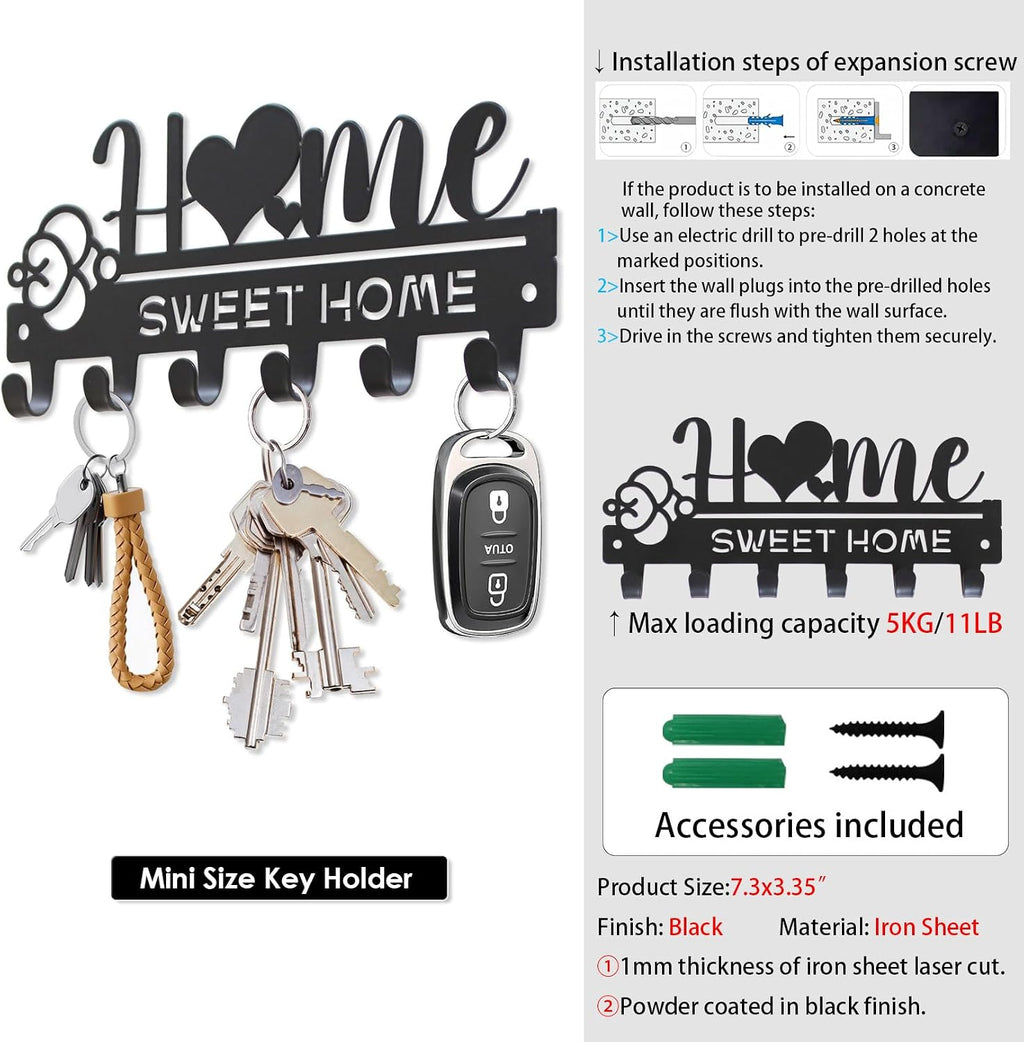 “Home Sweet Home”Key Holder wall Mount(Mini Size:7.3x3.35inches)