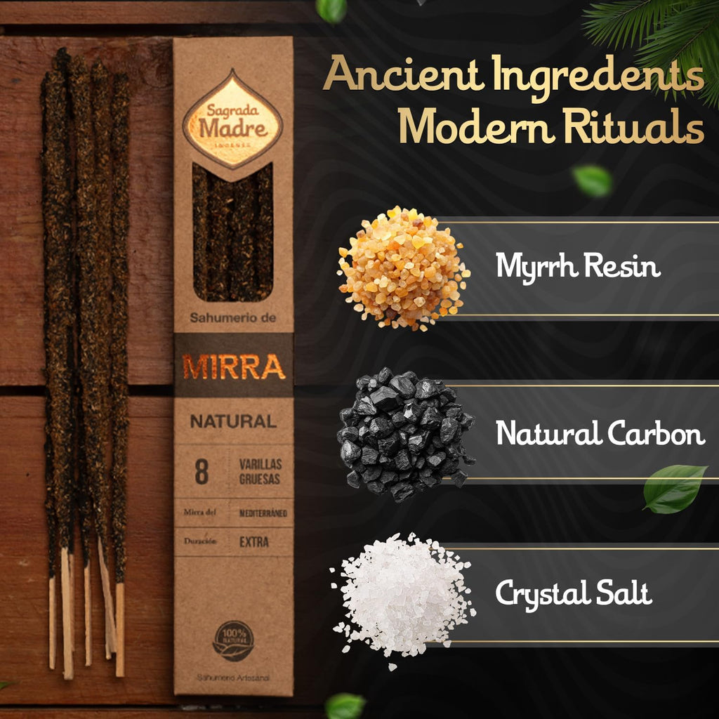 Sagrada Madre Natural Myrrh Incense, 8 Sticks, 9-Inch Long