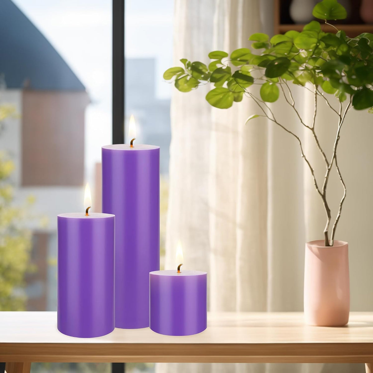 Mega Candles 3 pcs Unscented Solid Lavender Pillar Candles, Hand Poured Premium Wax Candle 3 Inch x 6 Inch, Home Décor, Spas, Weddings, Occasions, Party, Centerpieces, Holidays, Vigils, Prayers