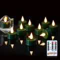 Amagic 24Pcs Flameless Timer Remote 3D Black Wick Tealights Candles, Green