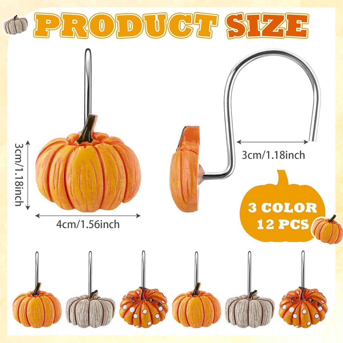 Reallnaive 12 Pcs Pumpkin Fall Shower Curtain Hooks Farmhouse, Spot