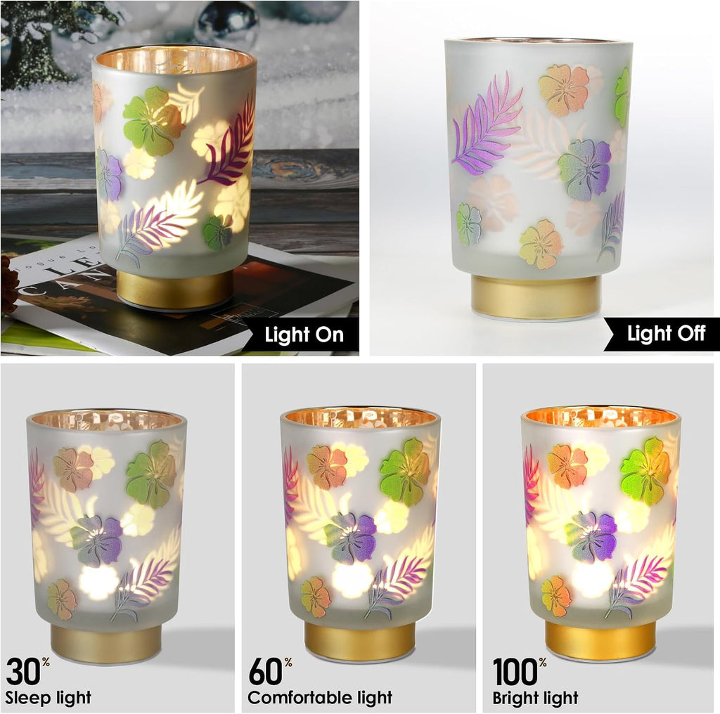 Eywamage 7" Tall Battery Operated Table Lamp, Floral Glass Lamp with Remote Timer, Cordless Accent Lamp Lights for Bedroom Living Room Kitchen
