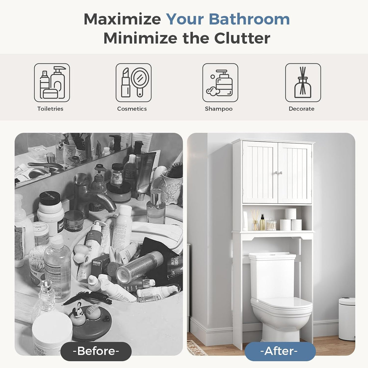DUMOS Over the Toilet Storage Cabinet with Double Doors, Bathroom Storage
