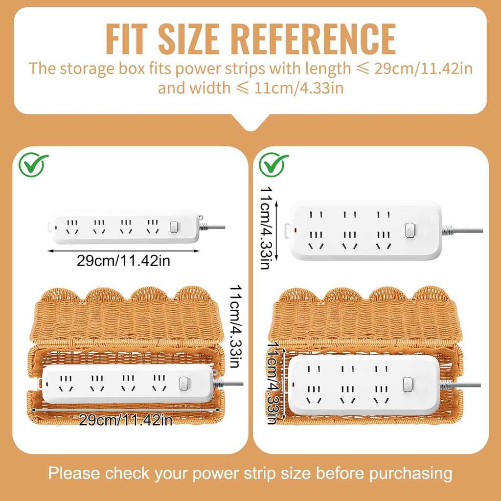Scalloped Edge Handmade Cable Management Box, Elegant Plastic Rattan Cable Organizer, 2 Open Slots Sturdy Cord Hider Box, Under Desk Cord Organizer for Home TV Wires Computer Router USB Hub Strip (1)