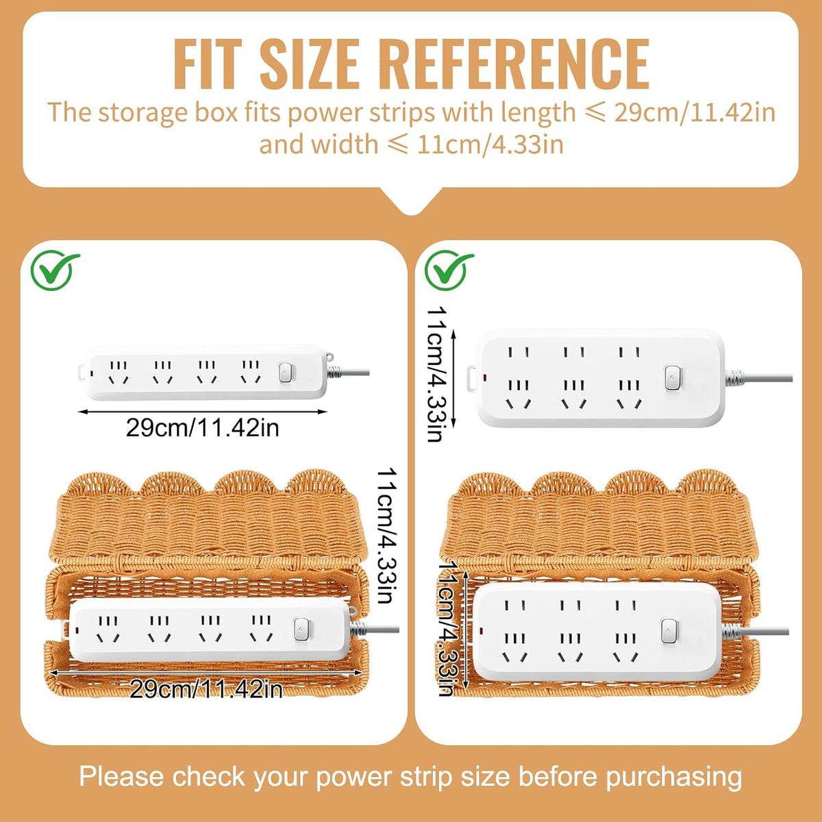 Scalloped Edge Handmade Cable Management Box, Elegant Plastic Rattan Cable Organizer, 2 Open Slots Sturdy Cord Hider Box, Under Desk Cord Organizer for Home TV Wires Computer Router USB Hub Strip (1)