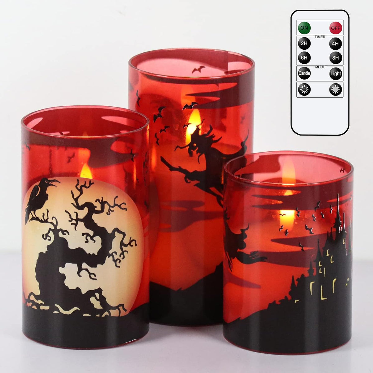 Witch Glass Flameless Candles Battery Operated with Remote Timer
