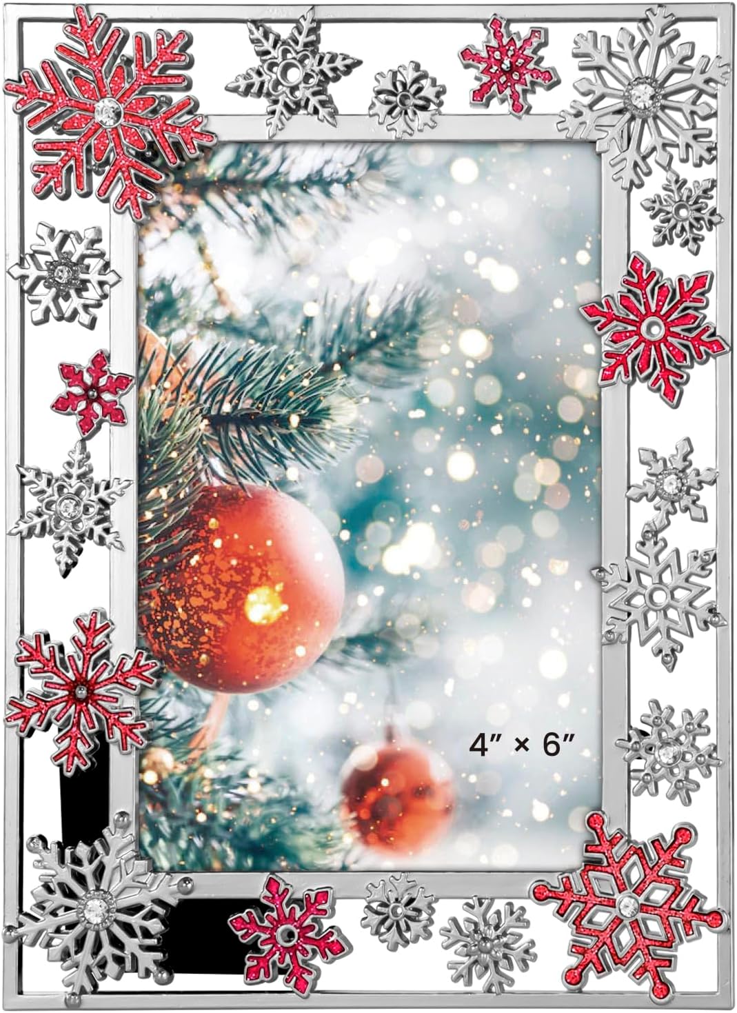 GUOER Christmas Decorations Photo Frame 4x6 Inch Snowflake Christmas Metal Photo Display Picture Photo Frames with High Definition Glass Front Gift Ideas Tabletop Home Decorative (Red)