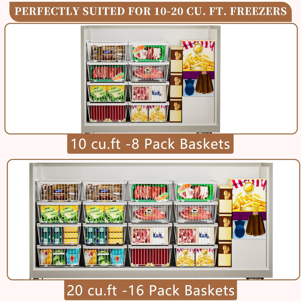 Large Freezer Organizer Bins for 10 to 20 Cu.Ft,3 Pack , Leak-Proof Bottom