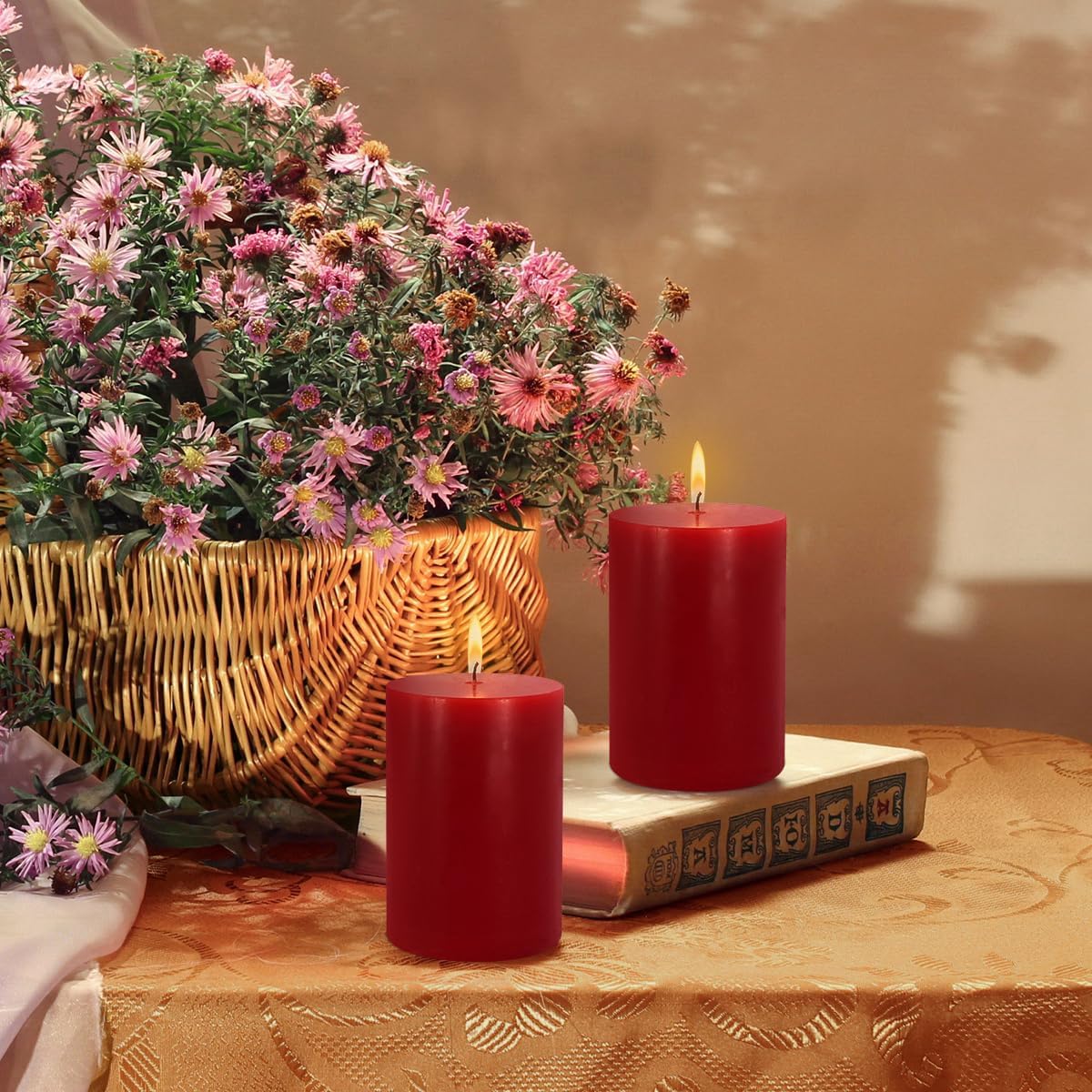 6 Pk 2.75x3.25 Red Pillar Candles Unscented Dripless Home Decor