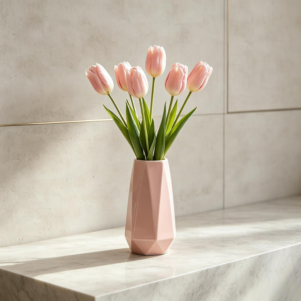 Pink Ceramic Vase, 7.5 inch Flower vases, Modern,Simple,Minimalism Style(Small)