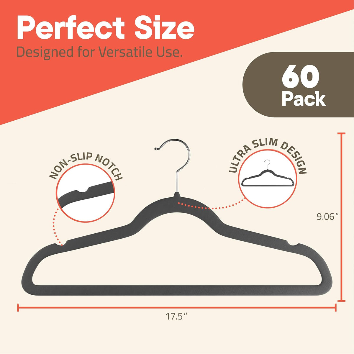 Gray Velvet Hangers 60 Pack – 360° Swivel Hook, Non-Slip and Space Saving Hangers, Heavy-Duty 11 lbs Weight Capacity - Smooth Velvet Finish for Crease-Free Clothes and Effortless Closet Organization