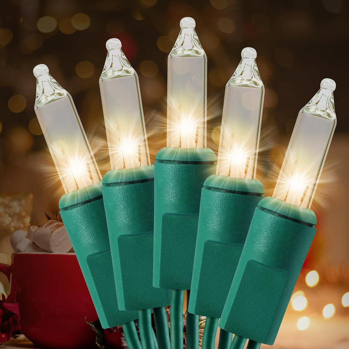 TIGOMOOV 100 Count Mini Warm White Christmas String Lights, 21FT Green Wire Incandescent Xmas Lights, UL Certified Plug in Connectable, Christmas Tree Lights for Indoor Outdoor Wreath Patio Yard Decor