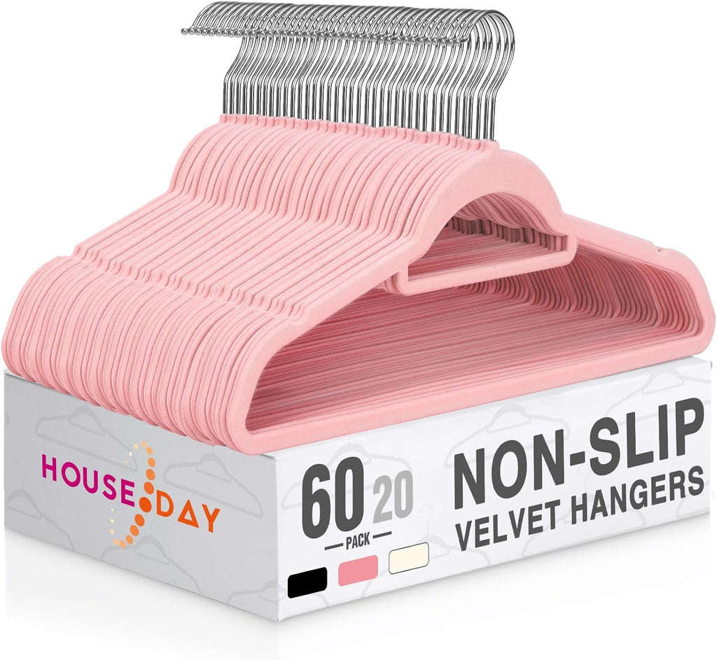 HOUSE DAY Premium Velvet Hangers 60 Pack, Non-Slip Hangers with Tie Bar