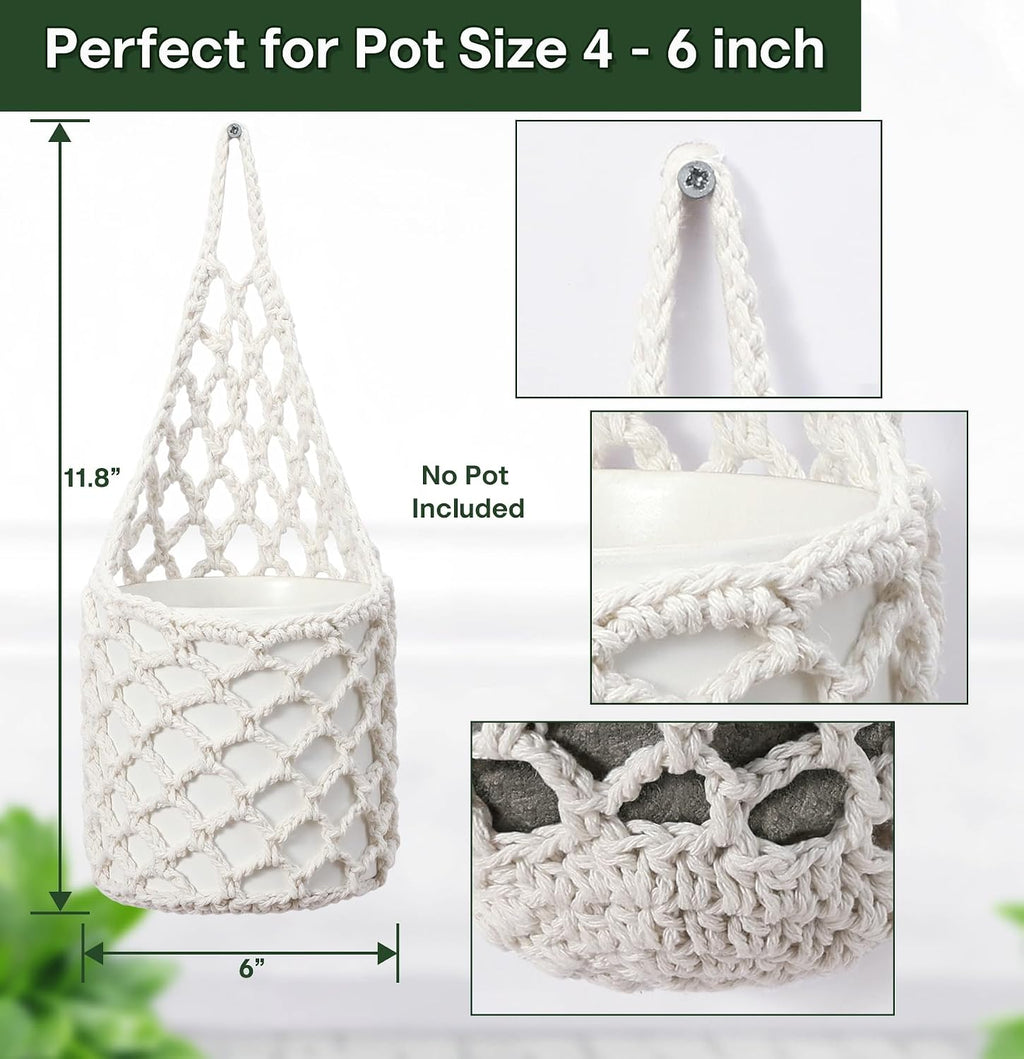 2 Packs Macrame Wall Plant Hanger for 6 in, Small Hanging Plant Basket