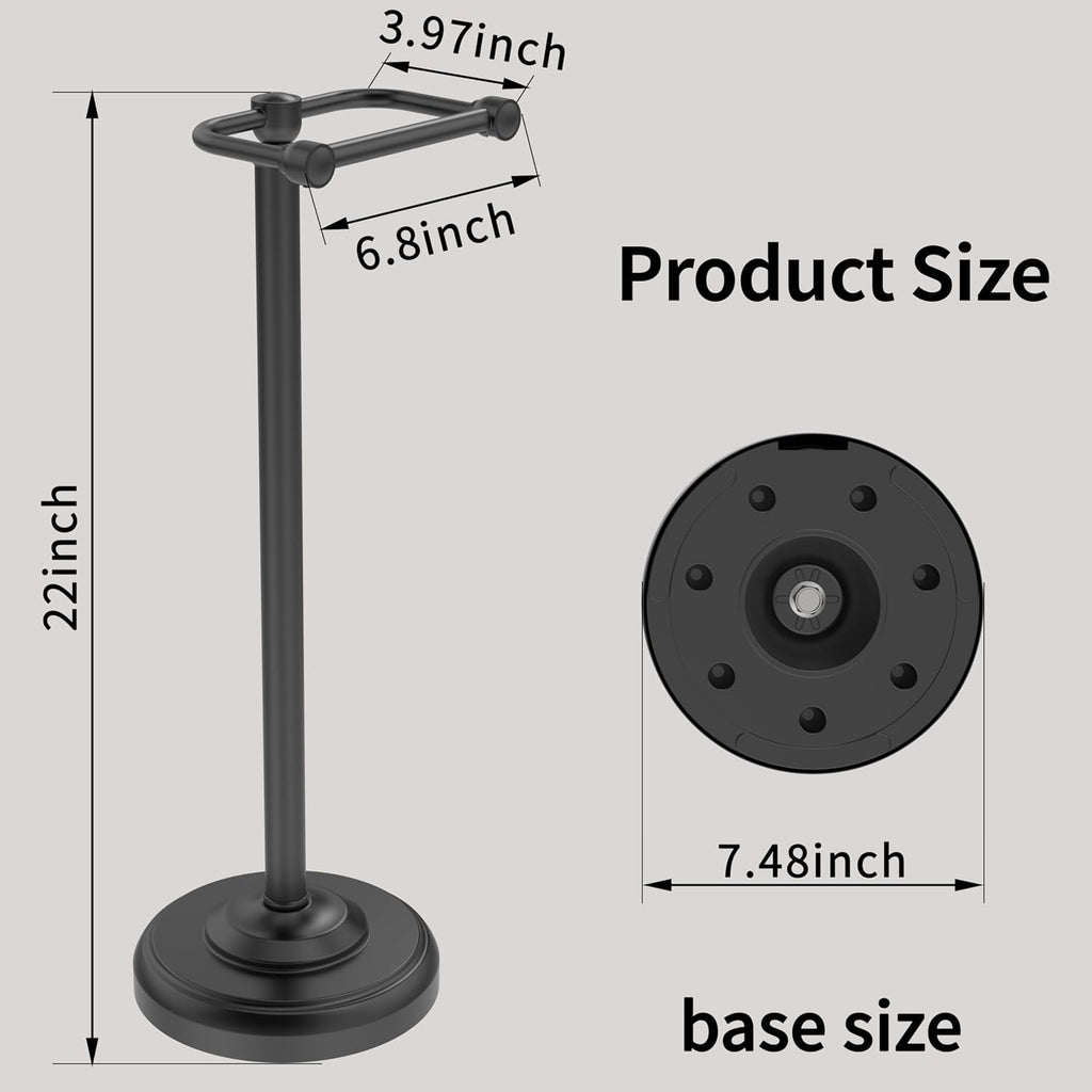 Toilet Paper Holder Stand, Matte Black Toilet Paper Holder Free Standing,Post Pivoting Design & Stable Weighted Base SUS304 Stainless Steel for Bathroom