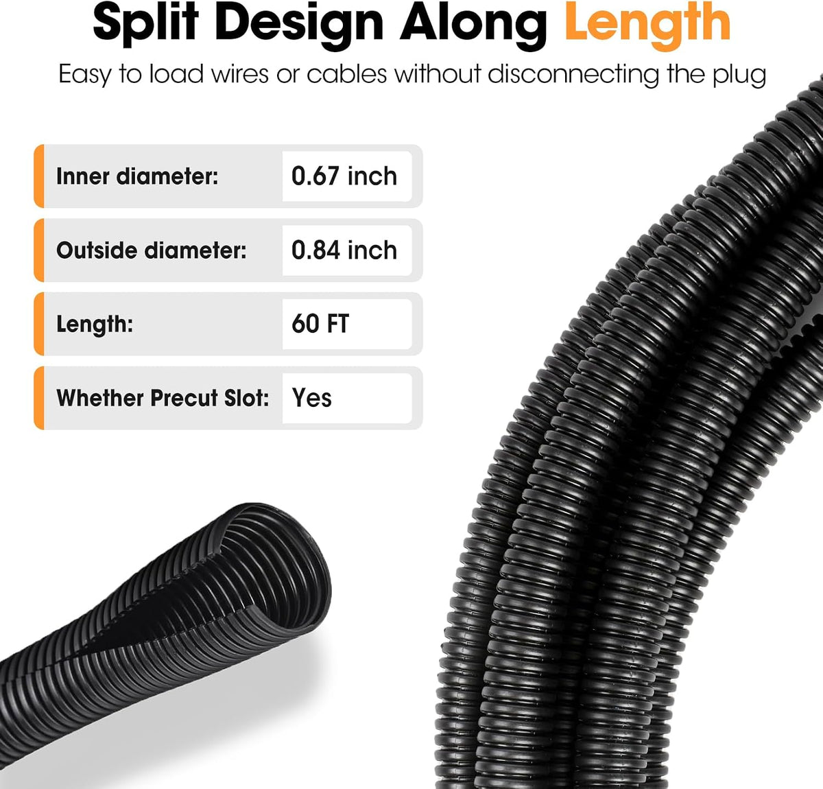 60 FT Wire Loom 3/4 Inch, Split Wire Loom Tubing Wire Conduit, Wire Protector Tubing – Black