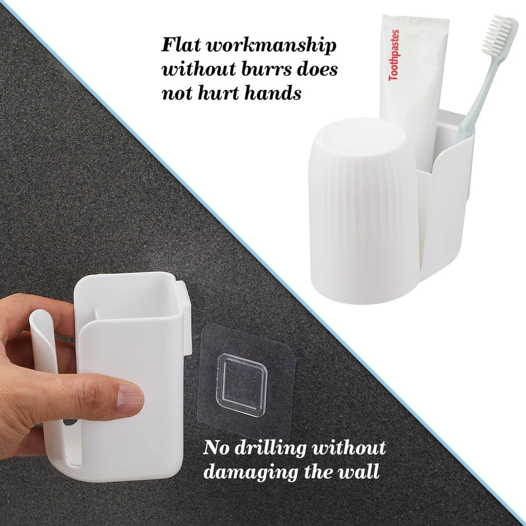 Toothbrush Holders for Bathrooms Toothbrush Holders Wall Mounted BPA-Free Tooth Brush Holder with Toothbrush Cup Drilling-Free (White)