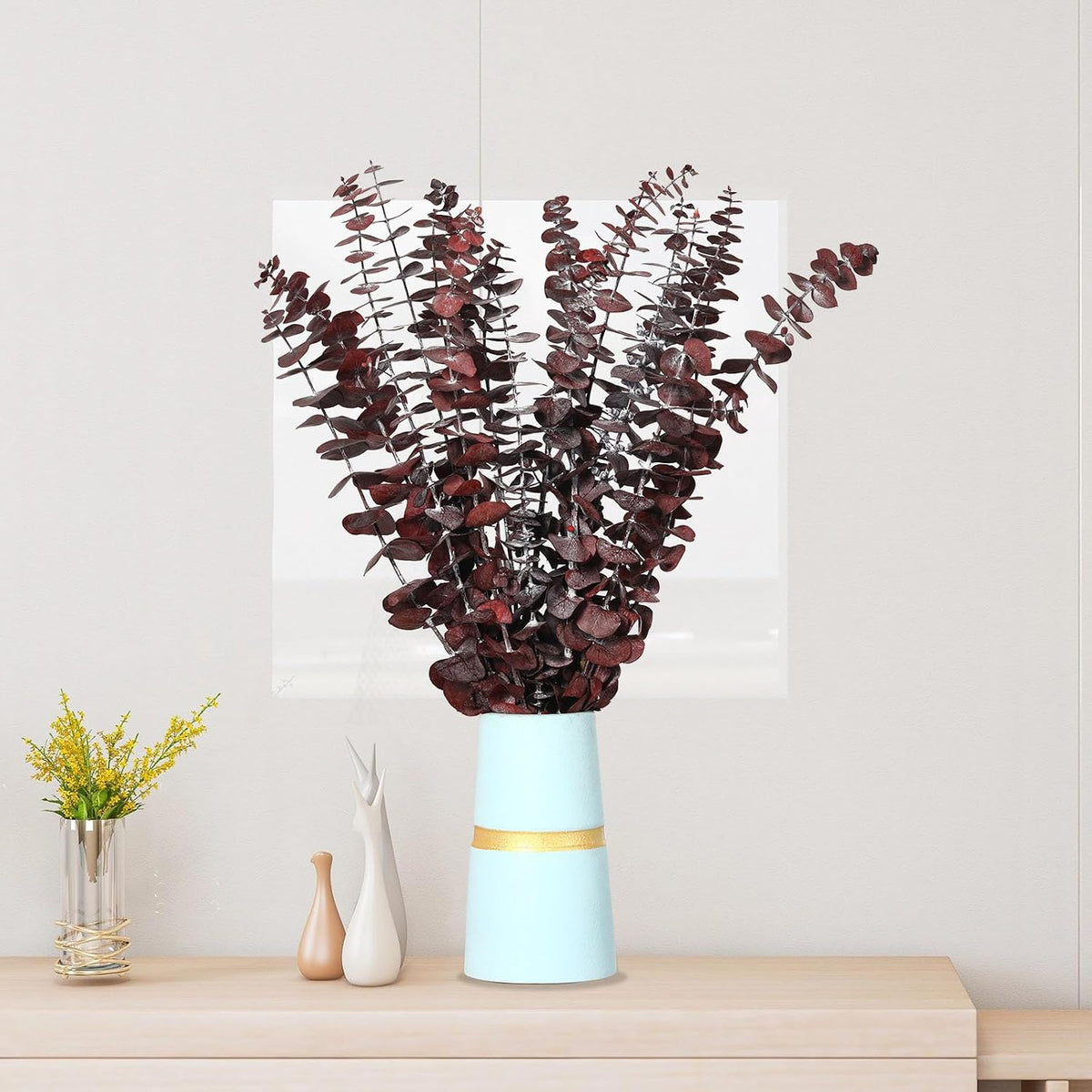 20 Pcs Dried Eucalyptus Stems, 17'' Real Red Leaves for Fall Decoration